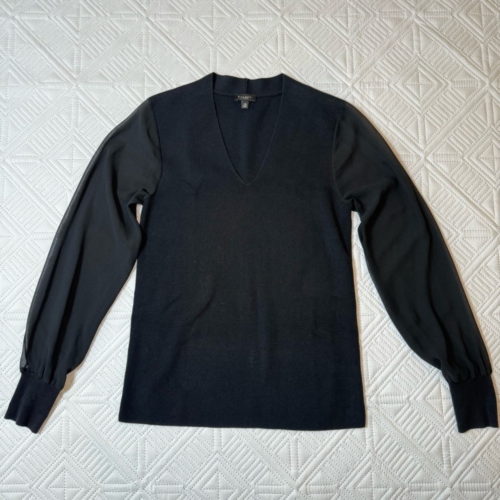 Talbots V Neck Knit Top Sheer Long Sleeve Size XS